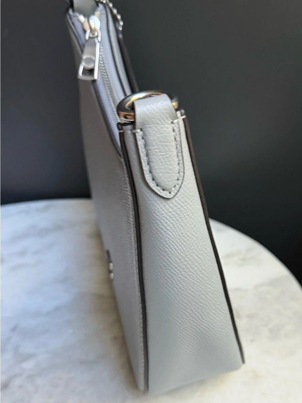Coach Small Crossgrain Leather Hobo Crossbody Bag Grey Blue CJ842